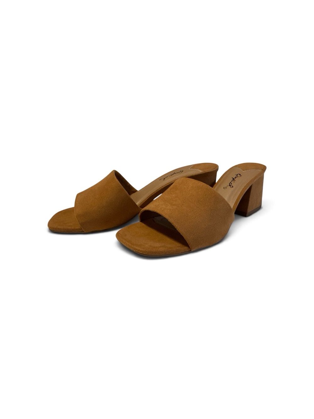 Qupid Tan Camel Faux Suede Block Heel Mule Slides Size US6.5/UK4.5/EUR37.5